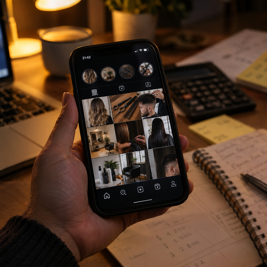 Celular con el feed de Instagram de un negocio local